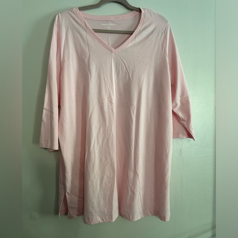 Woman Within 3/4 sleeve baby pink T